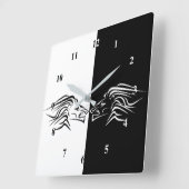 ライオン-白黒 スクエア壁時計 (傾斜)