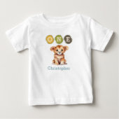 ライオン 1歳の誕生日 名前入り ブルー ベビーTシャツ (正面)
