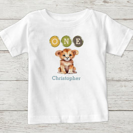 ライオン 1歳の誕生日 名前入り ブルー ベビーTシャツ