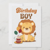 ライオン 1歳 誕生日 招待状 編集可能 (正面)