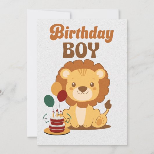 ライオン 1歳 誕生日 招待状 編集可能 (正面)