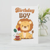 ライオン 1歳 誕生日 招待状 編集可能 (スタンド正面)