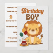 ライオン 1歳 誕生日 招待状 編集可能 (正面/裏面)