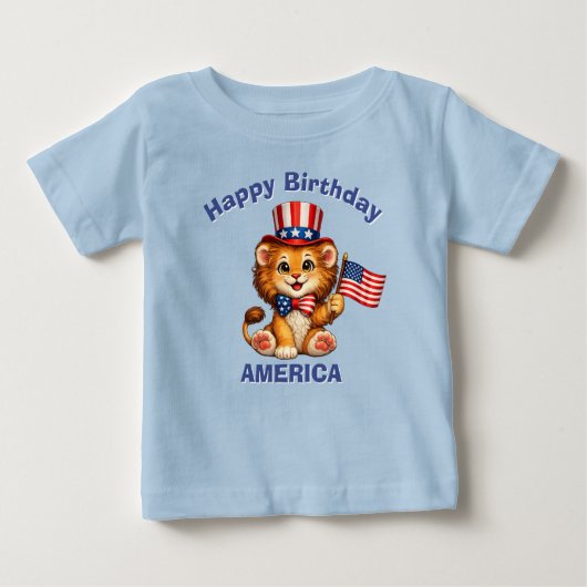 ライオン (5歳) 愛国少年Tシャツ ベビーTシャツ (正面)