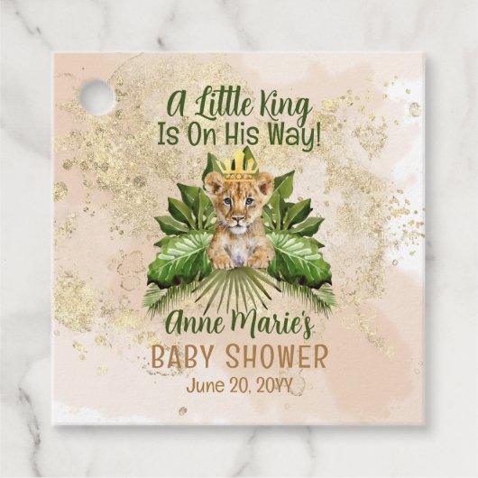 ライオンCub小さな王が彼の方法で赤ちゃんシャワー フェイバータグ (正面)