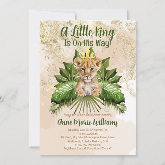ライオンCub小さな王が彼の方法で赤ちゃんシャワー 招待状 (正面)