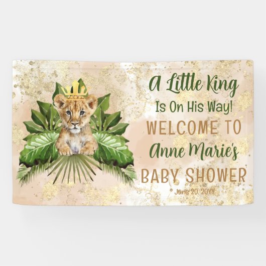 ライオンCub小さな王が彼の方法で赤ちゃんシャワー 横断幕 (横)