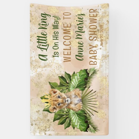 ライオンCub小さな王が彼の方法で赤ちゃんシャワー 横断幕 (縦)