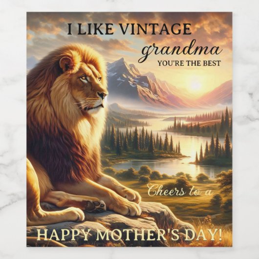 ライオ威厳のあるンおばあちゃんの母の日 ワインラベル (シングルラベル)