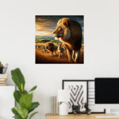 ライオ威厳のあるンとカよくはしゃぐブ ポスター (ホームオフィス)