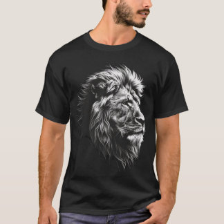ライオ威厳のあるンヘッドグラフィックTシャツはっきりした- Black Te Tシャツ