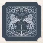 ライオ王室のン中世結婚剣の青チケット ペーパーコースター (正面)