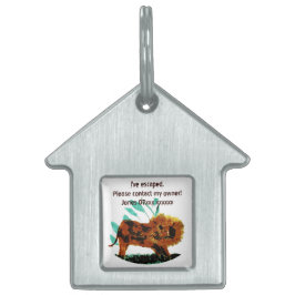 ライオ絵画ン大きな猫お願い連絡 ペットネームタグ