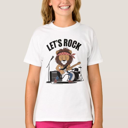 ライオ遊ンのギターとドラム、マイク Tシャツ (正面)