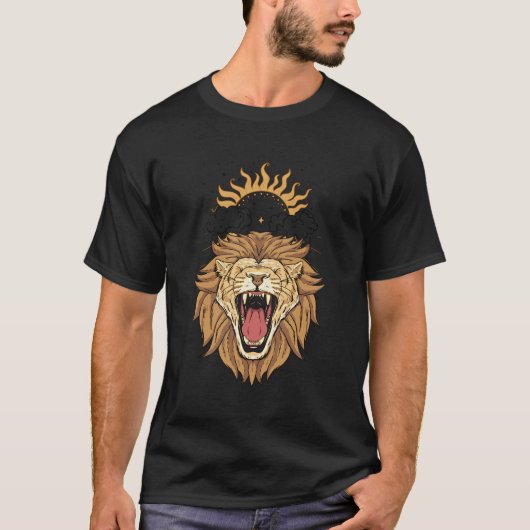 ライオ食べ物ンの太陽ルネッサンス中世の錬金術G Tシャツ (正面)