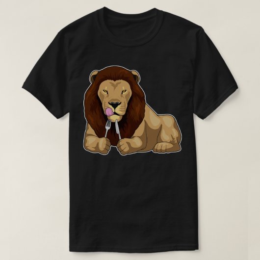 ライオ食べ物ンズナイフフォーク Tシャツ (デザイン正面)