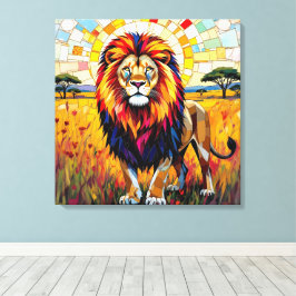ライオ鮮やかンカラフルモザイク キャンバスプリント