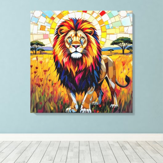 ライオ鮮やかンカラフルモザイク キャンバスプリント (インサイチュ (ウッドフロア))