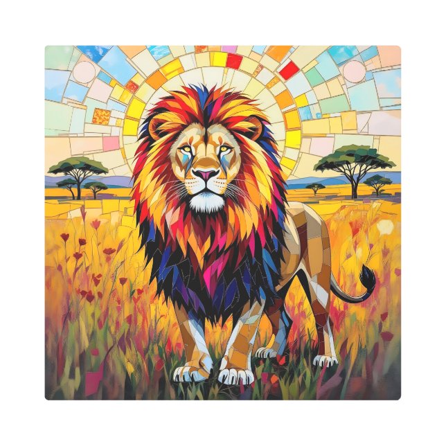 ライオ鮮やかンカラフルモザイク メタルプリント (正面)