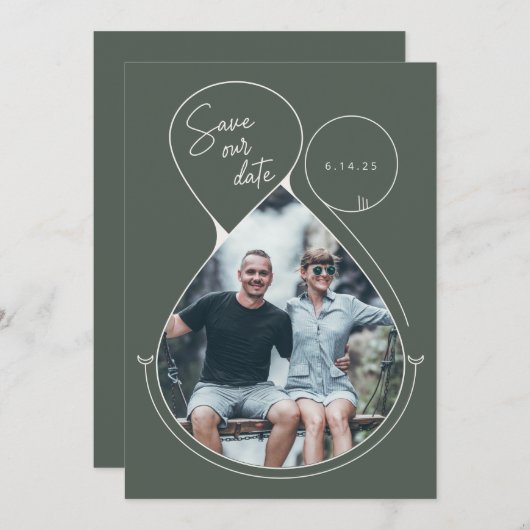 ライコンテンポラリーンアートフォレストグリーンフォト結婚ズ セーブザデート (正面/裏面)
