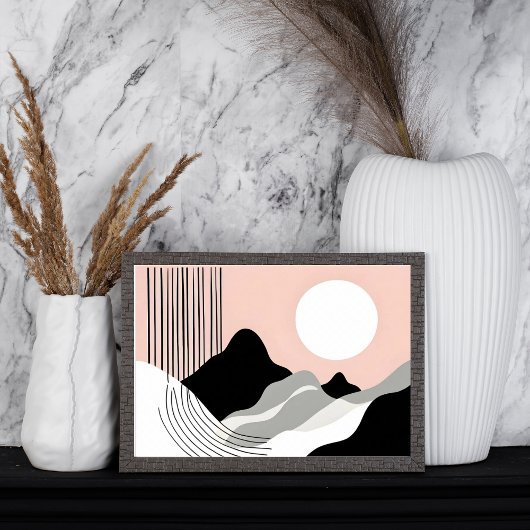 ライジングサンのあるミニマルな山並み ポスター