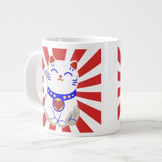 ライジングサンの幸せなかわいい猫 ジャンボコーヒーマグカップ (正面左)