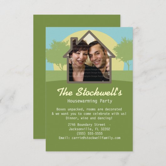 ライジングサン写真テンプレート引っ越し祝いパーティーパーティー 招待状 (正面/裏面)