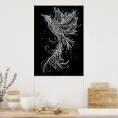 ライジングフェニックスホワイトのブラックラインアートポスター ポスター (キッチン)