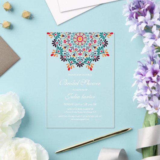 ライジングボホインディアンフュージョンフローラマンダラ結婚ズ アクリル招待状 (インサイチュ (ウェディング))