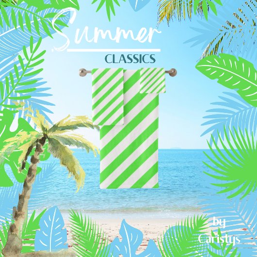 ライストライプのムグリーンとホワイト バスタオルセット