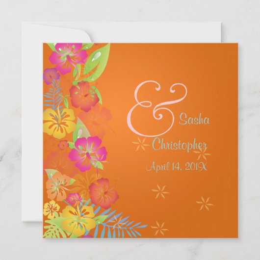 ライス/ルアウ（ハワイ式宴会）/ハイビスカス結婚式招待状 招待状 (正面)