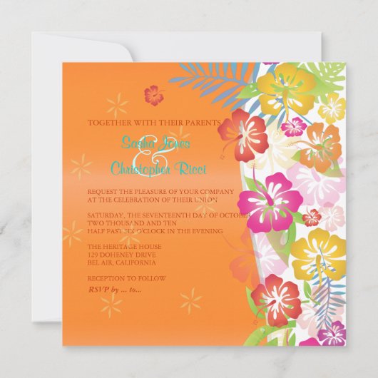 ライス/ルアウ(ハワイ式宴会)/ハイビスカス結婚式招待状 招待状 (裏面)