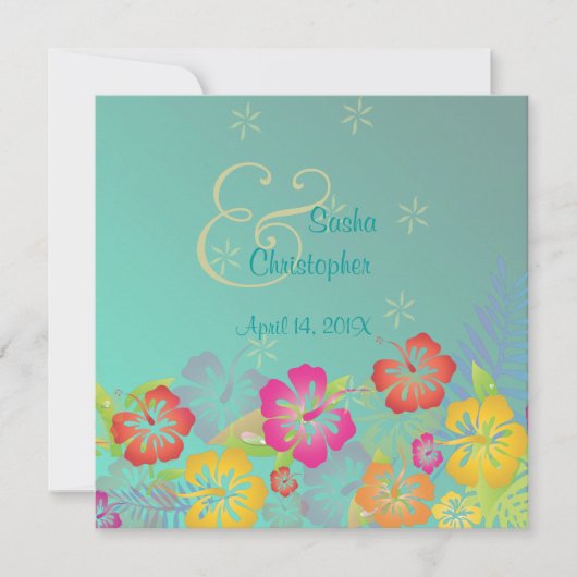 ライス/ルアウ（ハワイ式宴会）/ハイビスカス結婚式招待状 招待状 (正面)