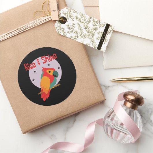 ライズとシャインかわいいかわいいカラフルオウムの木 ラウンドシール (ギフト)