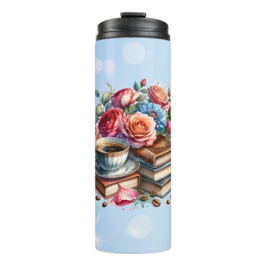 ライズとシャインヴィンテージコーヒーカップと花 タンブラー (正面)