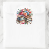 ライズとシャインヴィンテージコーヒーカップと花 ラウンドシール (バッグ)