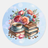 ライズとシャインヴィンテージコーヒーカップと花 ラウンドシール (正面)