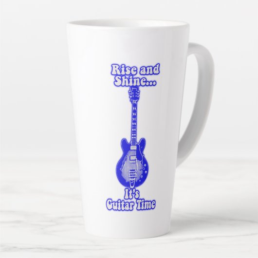 ライズとシャイン。ギターの時間だ。レトロなブルーギター カフェラテマグ (右アングル)