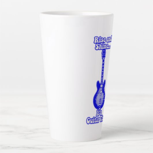 ライズとシャイン。ギターの時間だ。レトロなブルーギター カフェラテマグ (正面)