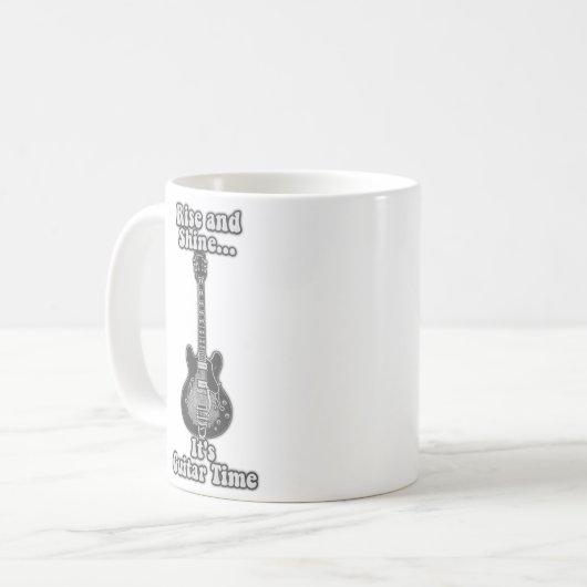 ライズとシャイン。ギターの時間だ。白黒 コーヒーマグカップ (正面左)