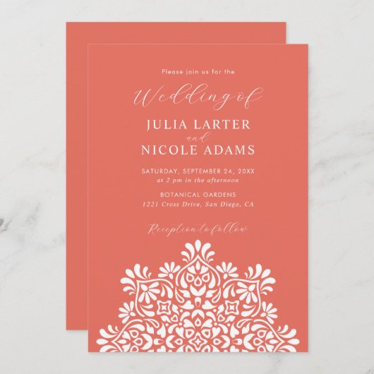 ライズィング ボーホー インド フュージョン フローラル マンダラ ウェディング 招待状 (正面/裏面)