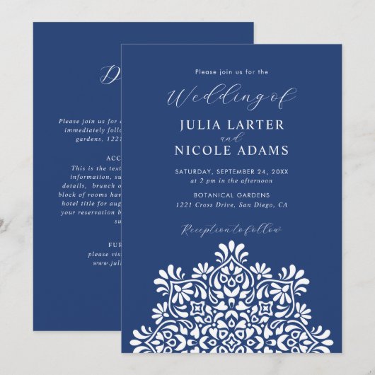 ライズィング ボーホー インド フュージョン フローラル マンダラ ウェディング 招待状 (正面/裏面)