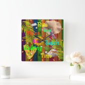 ライズ&シャイントロピカルビーチサマーサンおもしろい時間 スクエア壁時計 (ホーム)