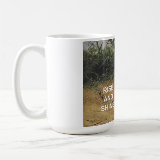 ライズ&シャイン文字引用文+ヴィンテージタイガー絵を描ズ コーヒーマグカップ (左)