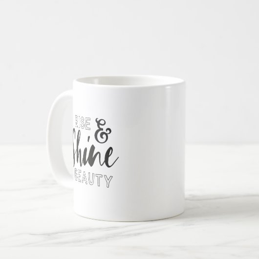 ライズ&シャイン美しいブラックタイポグラフィ引用文 コーヒーマグカップ (正面左)