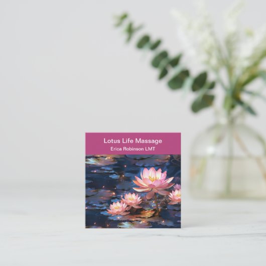 ライセンスのマッサージビジネスカード蓮の花 スクエア名刺 (スタンド正面)