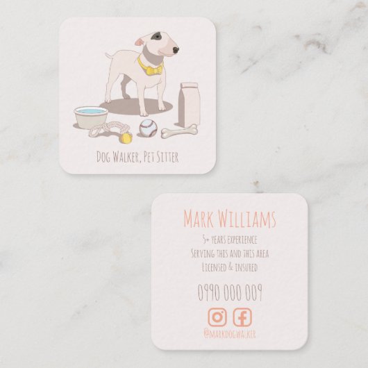 ライセンスドッグウォーカー&ペットシッターの名刺 スクエア名刺 (正面/裏面)