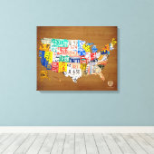 ライセンスプレートの統一された州包まれたマップ キャンバスプリント (インサイチュ (ウッドフロア))