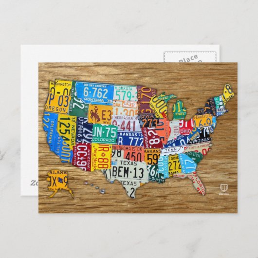 ライセンスプレートアメリカ合衆国の地図50州を旅行 ポストカード (正面/裏面)