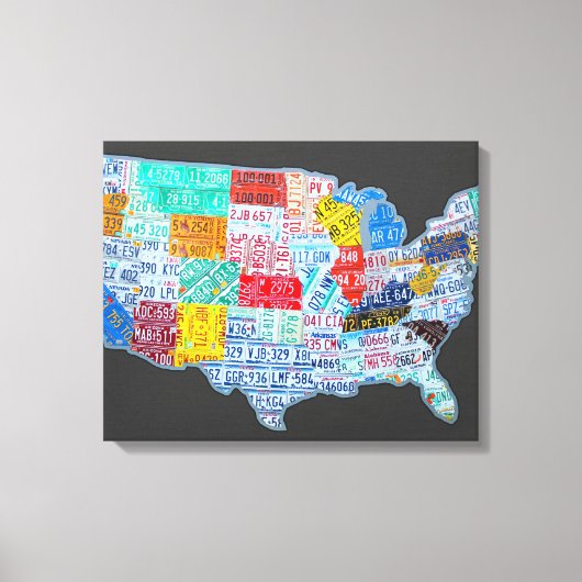ライセンスプレートグレーのアメリカ合衆国の地図 キャンバスプリント (正面)